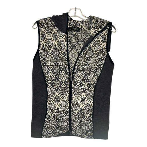 Icelandic‎ Design Hooded Vest Sleeveless Wool Blend Gray Jacquard Sweater Vest M - Picture 1 of 9